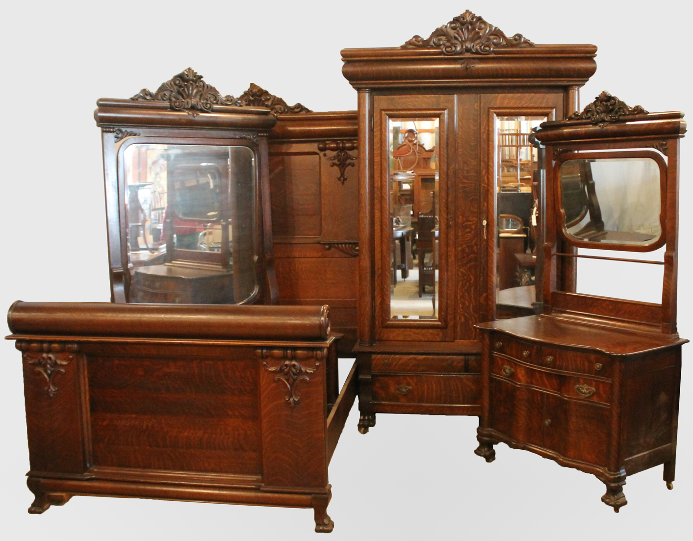 antique tigar oak bedroom furniture