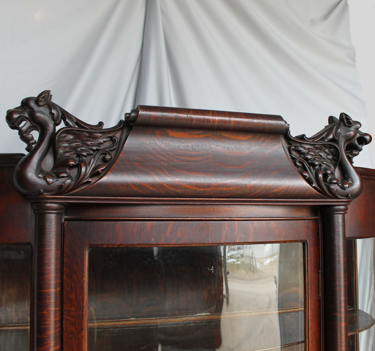 Bargain John's Antiques » Blog Archive Antique Oak China Cabinet Antique Oak China Cabinet – winged griffons – Curved Glass – Stylish - Bargain John's Antiques » Blog Archive Antique Oak China Cabinet