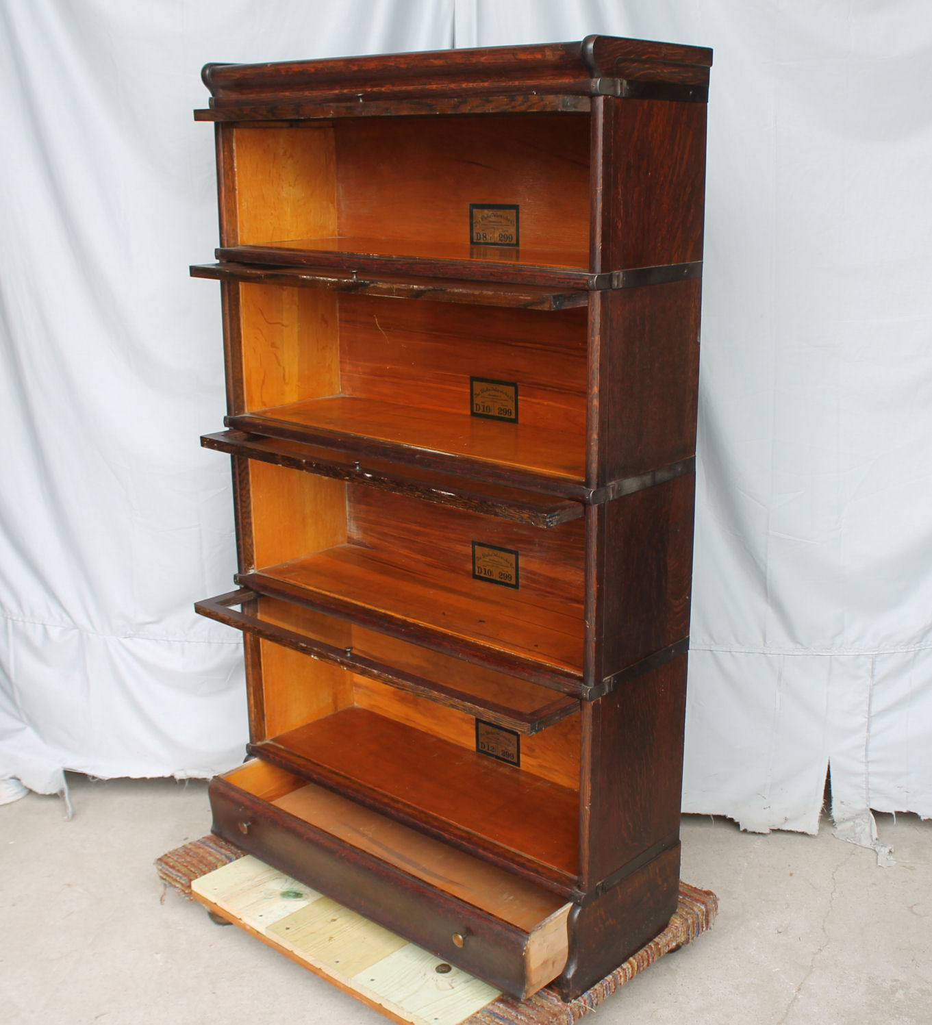 Bargain John's Antiques | Antique Oak Bookcase 4 sections with drawer