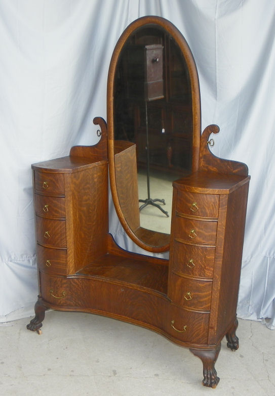 American Antique Oak Dresser, Antique Oak Dresser And Mirror