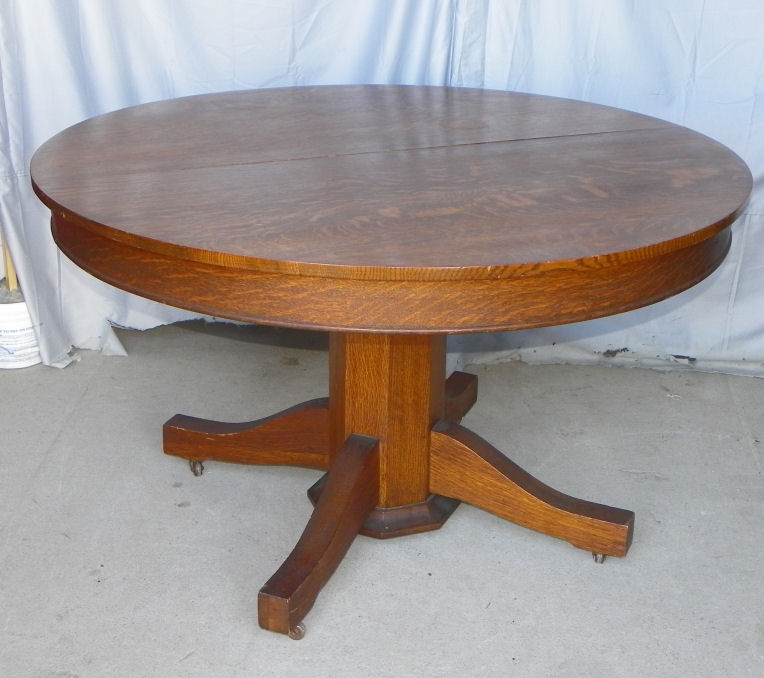 Antique Round Oak Dining Table With 3, Antique Round Dining Table With Leaves