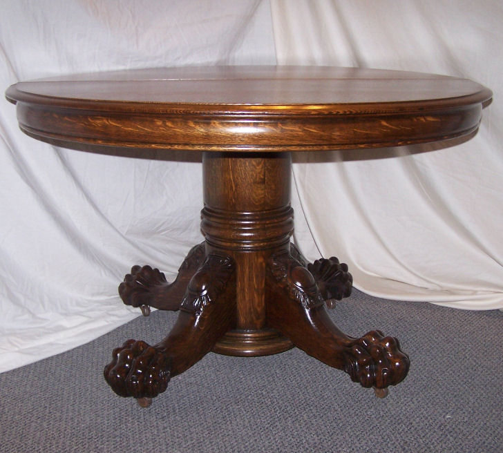 Round Oak Dining Table With Two Leaves, Round Oak Table With Claw Feet