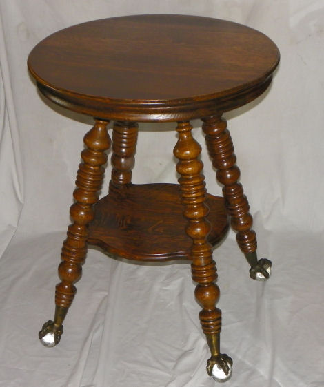 Antique Round Oak Lamp Table With Claw, Antique Oak Lamp Tables