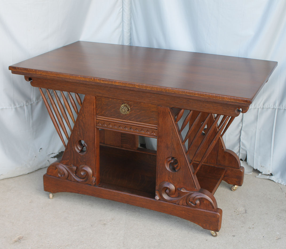 Antique Oak Library Table Or Small Desk