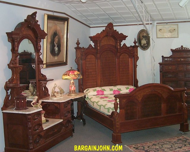 Outstanding Two Piece Antique Victorian Walnut Bedroom Set Bed And Dresser