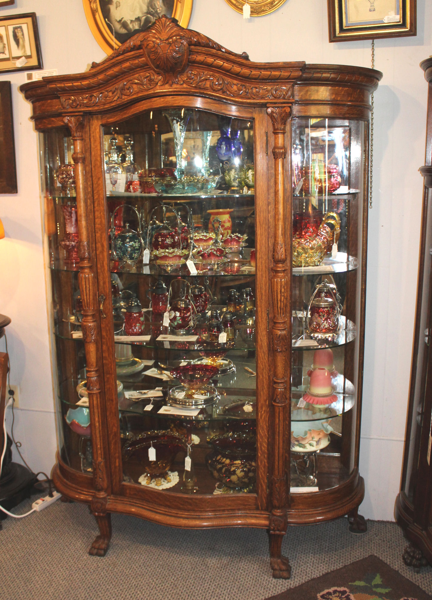 Bargain John's Antiques | Antique Large Oak Curved Glass ...