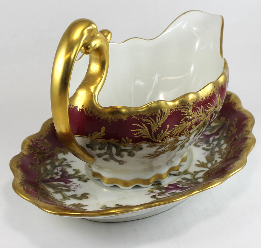 Antique English Hand Painted Porcelain Gravy Boat w/Underplate, PA6276NG -  Aardvark Antiques