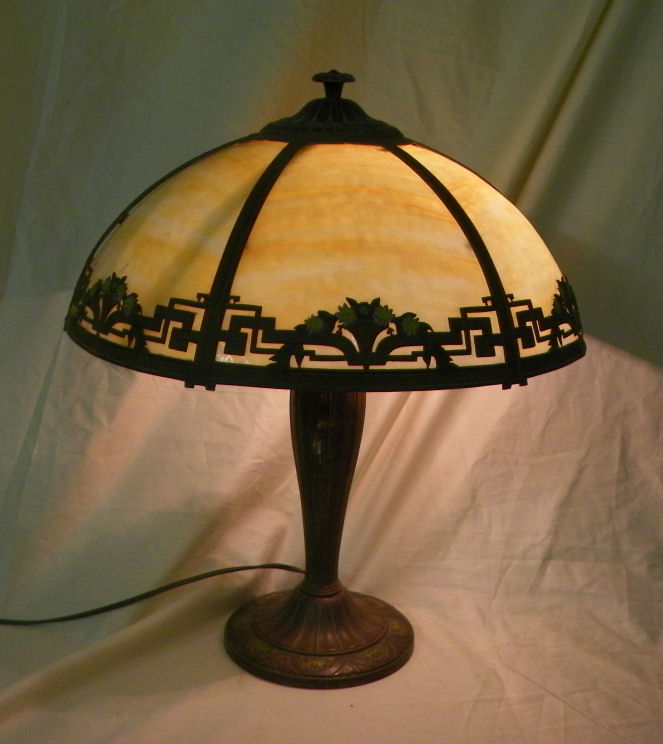 Antique Slag Glass Caramel Six Panel, Vintage Slag Table Lamp