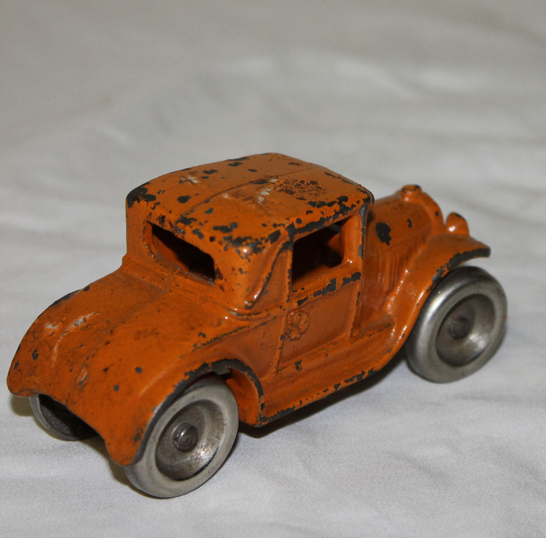 Bargain John's Antiques | Orange Antique Cast Iron Arcade Toy Car