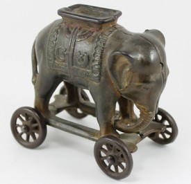 Cast Iron Antique Elephant Bank on Wheels