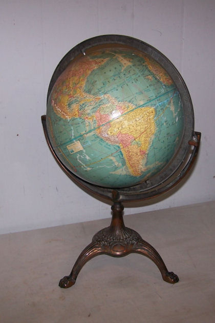 Antique World Globe on Cast Iron Stand