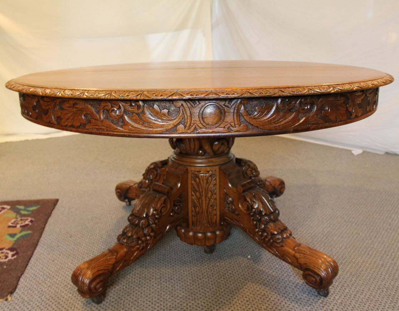 Bargain John's Antiques | Victorian Carved Oak Round Table with 6