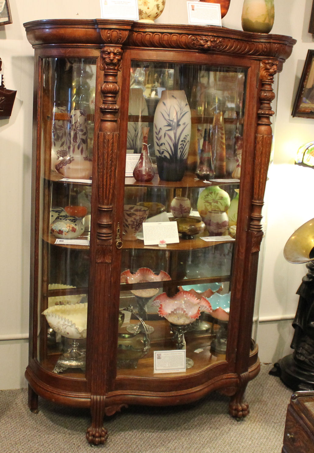 Bargain John S Antiques Antique Curved Glass Oak Curio China