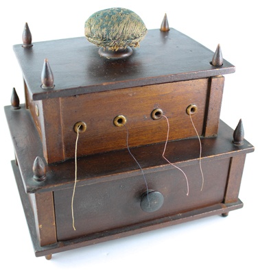 Antique Walnut Sewing Caddy Notion and Storage