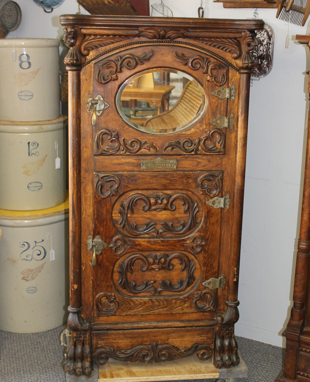 Fancy Wood Ice Box with beveled mirror 