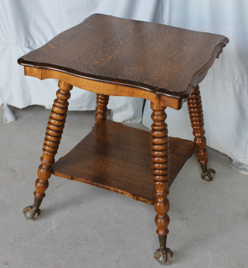 Bargain John's Antiques | Antique Oak Lamp Table - glass 