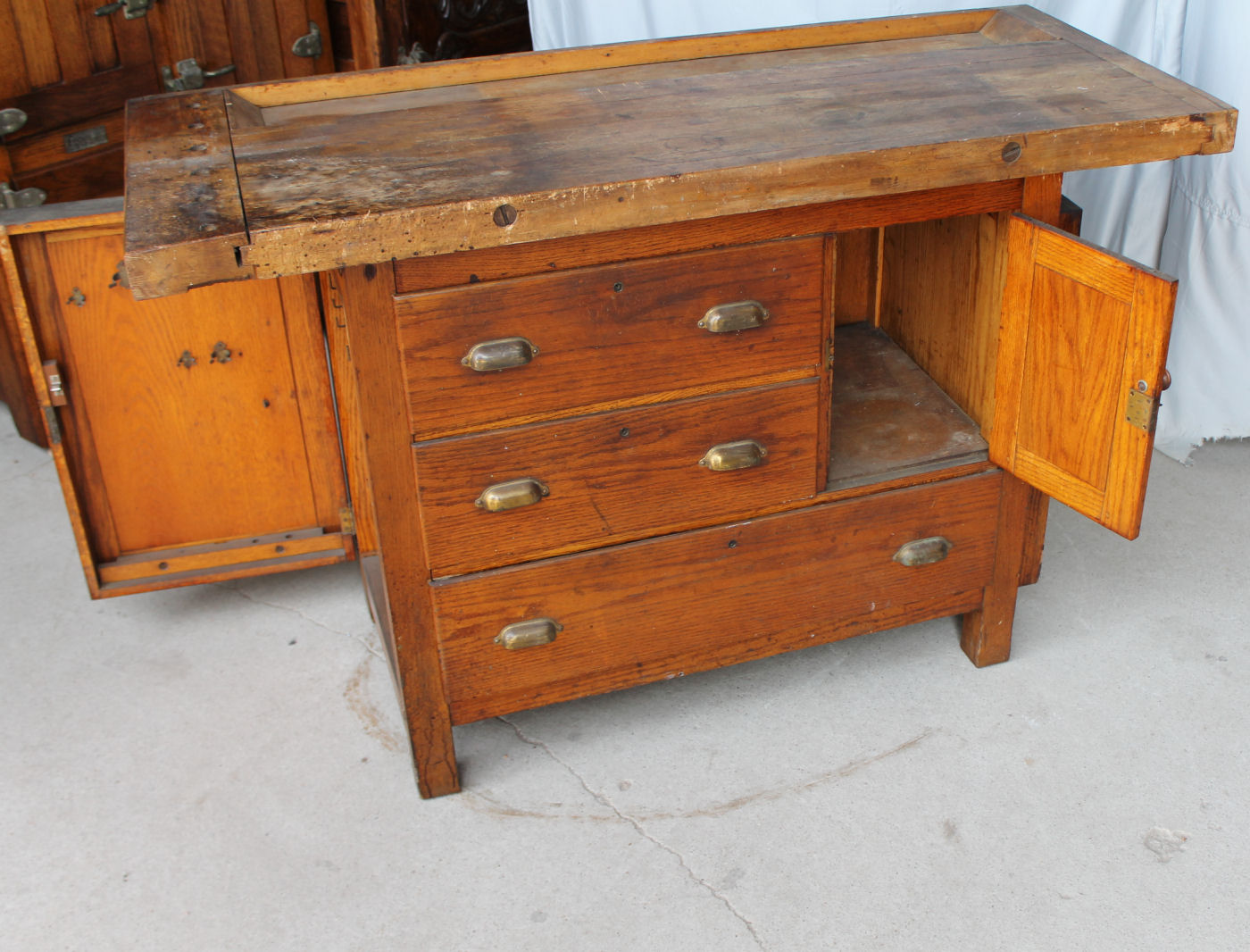 vintage wooden work bench