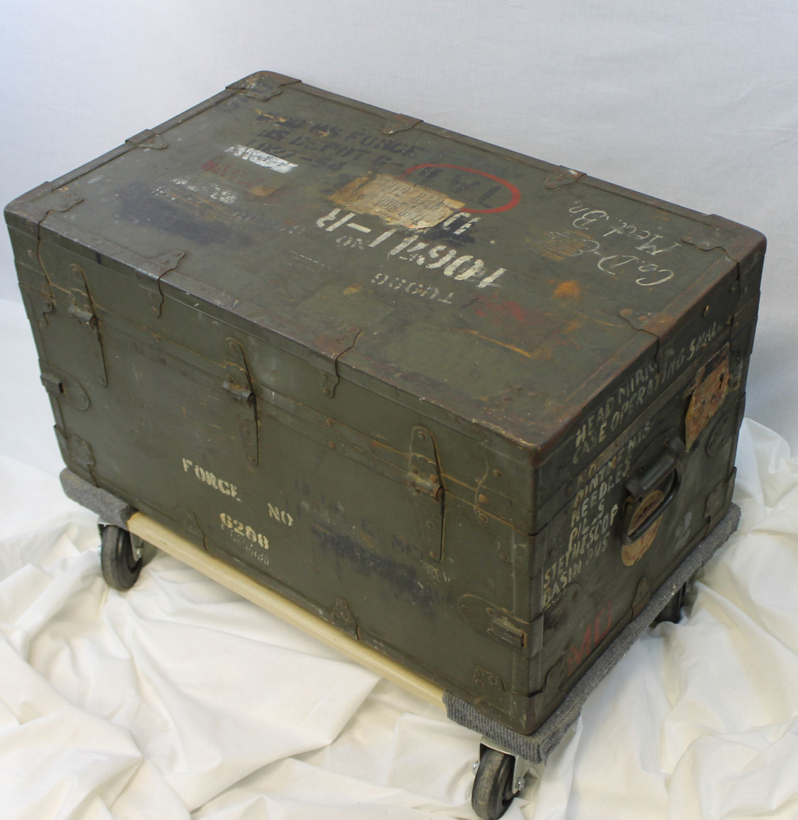 Bargain John's Antiques Army Military Medical wood Trunk FootLocker