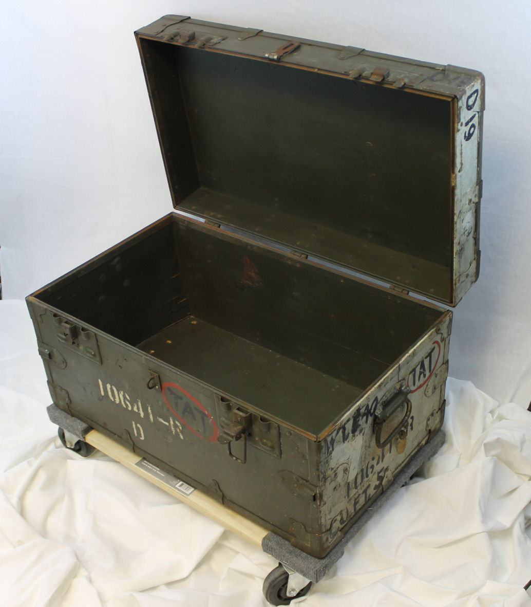 Antique Army Foot Locker Trunk Metal Military Chest