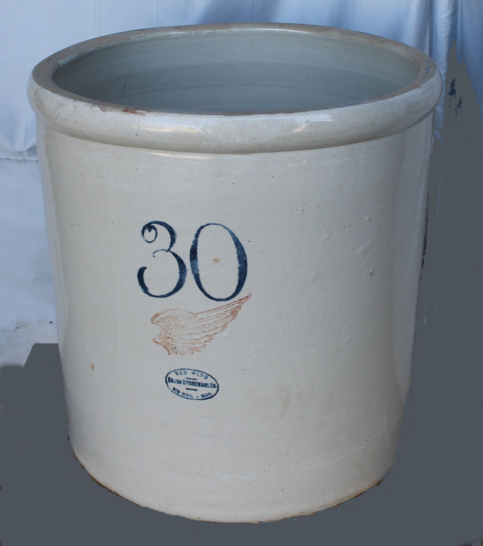 Bargain John's Antiques 30 Gallon Red Wing Crock with Large Wing