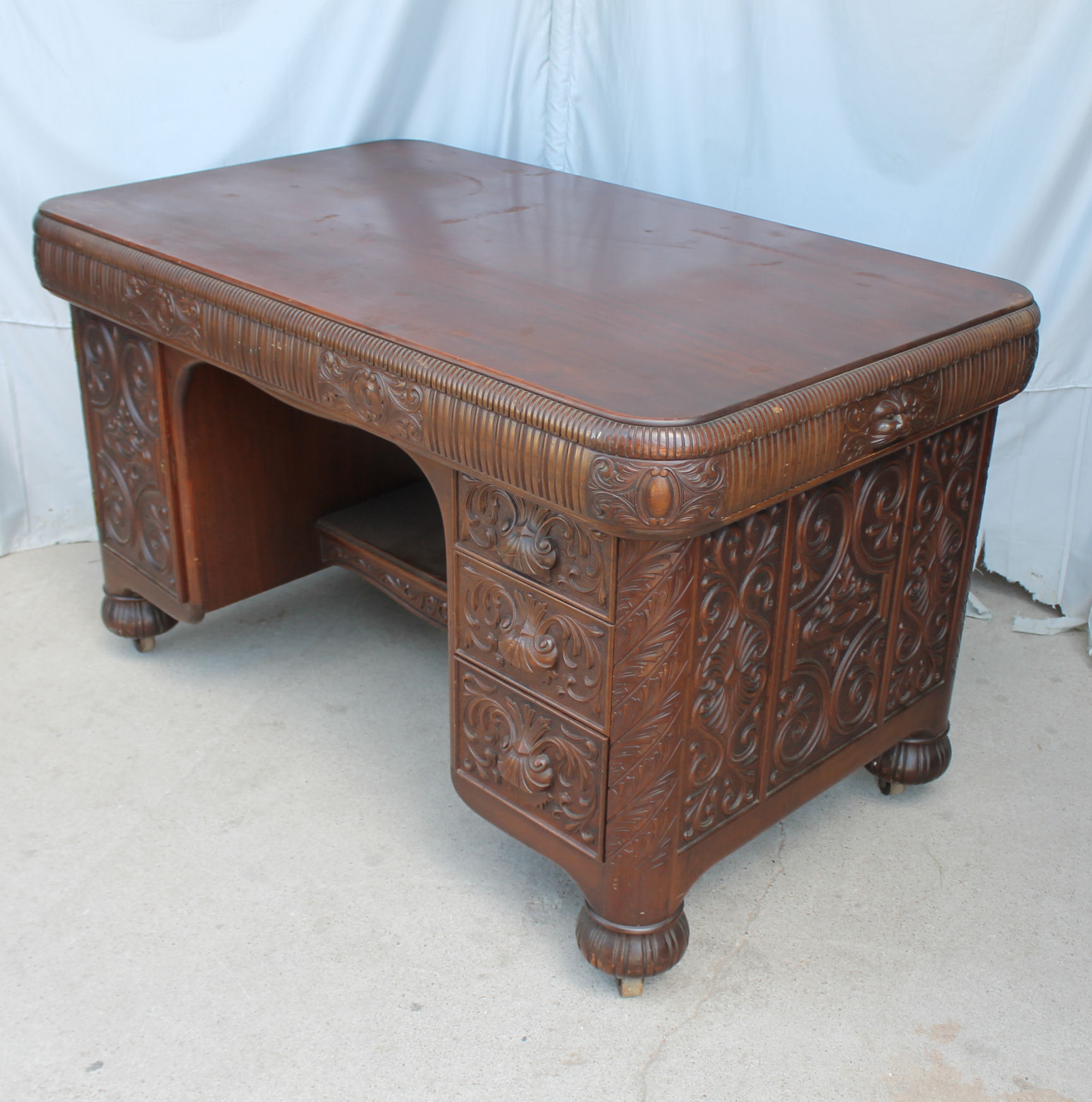 Bargain John's Antiques Antique Carved Mahogany Partners Desk