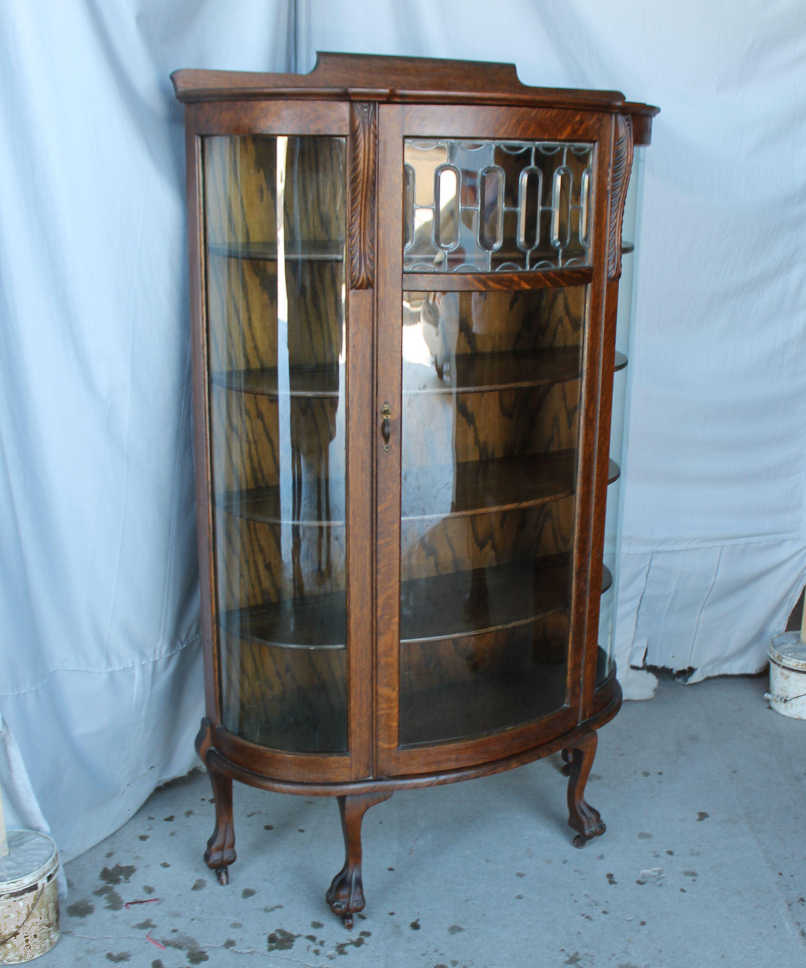 Bargain John S Antiques Oak Curved Glass China Cabinet With