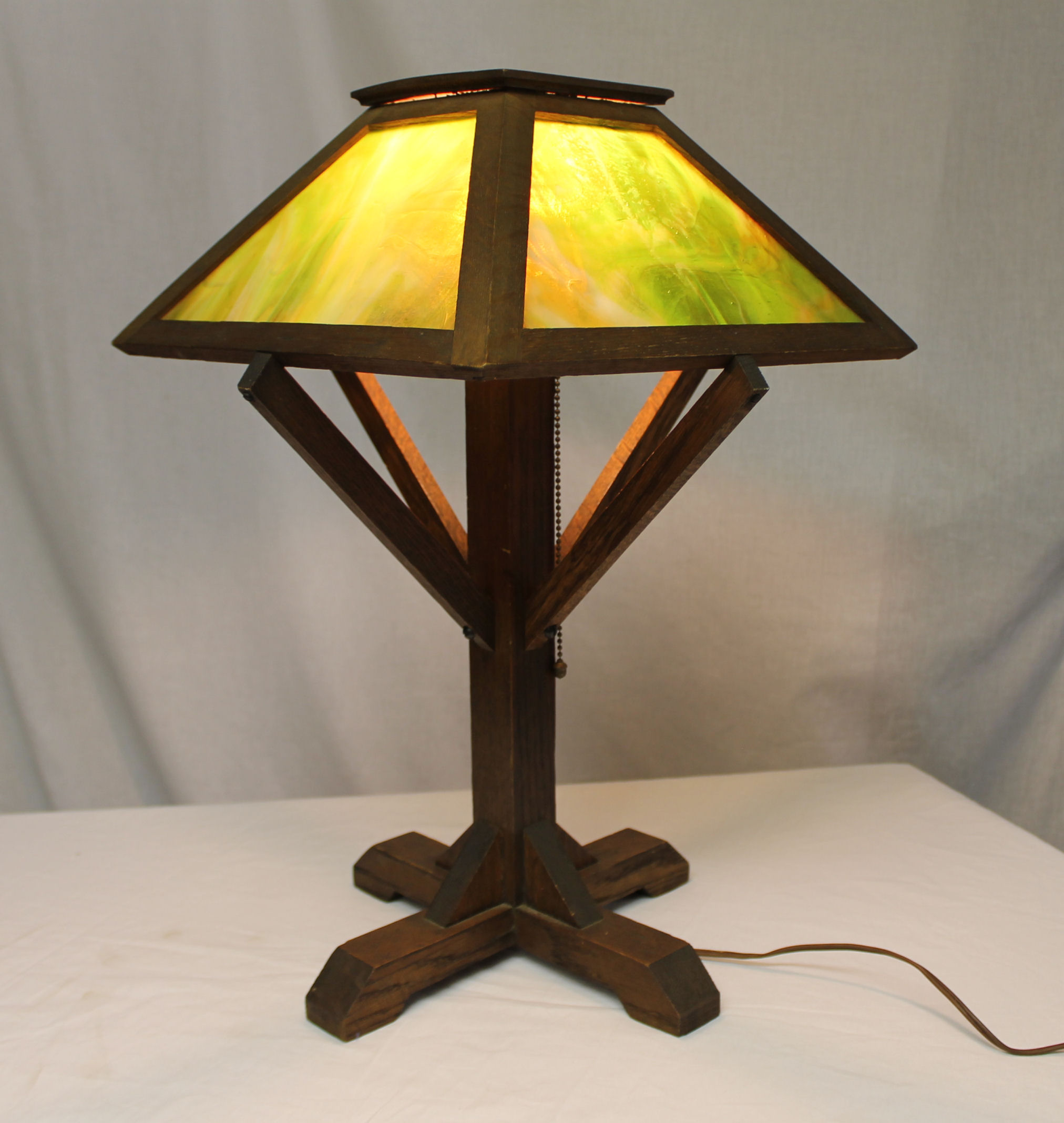 Arts Crafts Mission Oak Slag Glass, Antique Mission Style Table Lamps