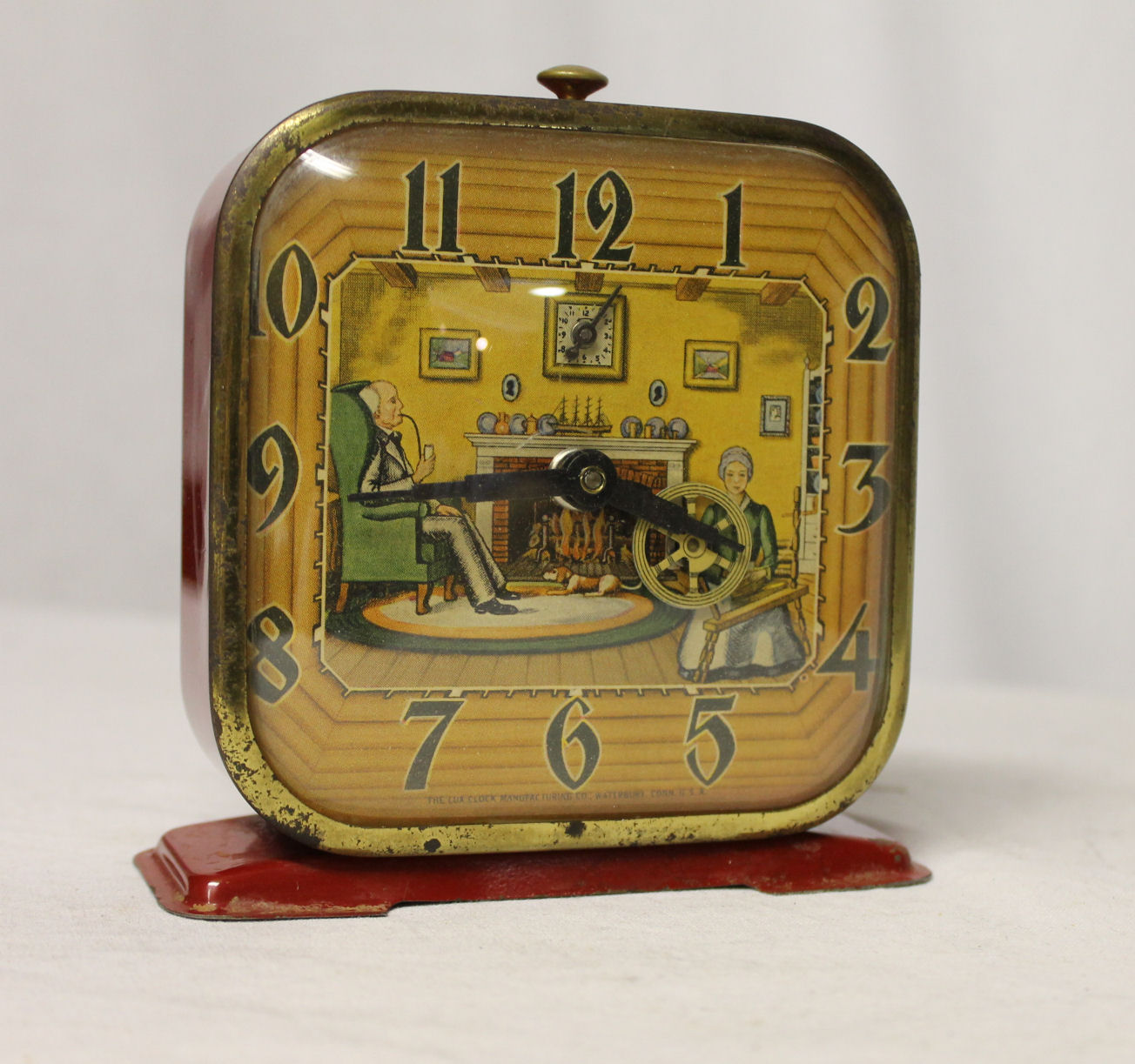 Bargain John's Antiques | Lux Wind up Antique Alarm Clock - Animated Spinning Wheel Clock - Bargain John's Antiques Bargain John's Antiques | Lux Wind up Antique Alarm Clock - Animated Spinning Wheel Clock - Bargain John's Antiques