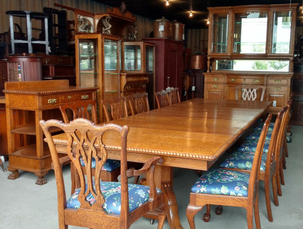 Bargain John's Antiques | Antique Victorian Oak Dining Room Set - 15
