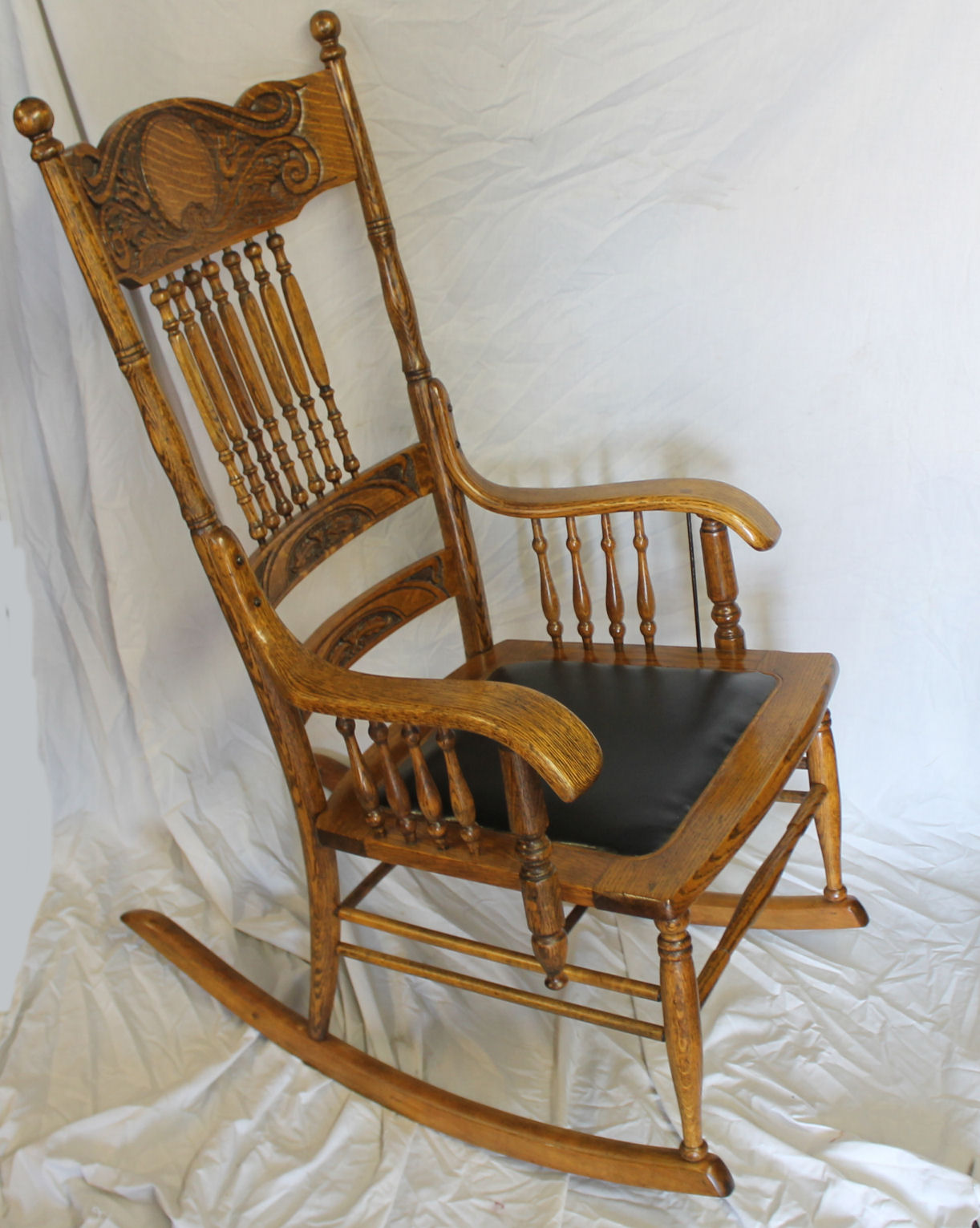 Bargain Johns Antiques Antique Oak Carved Back Rocking Chair