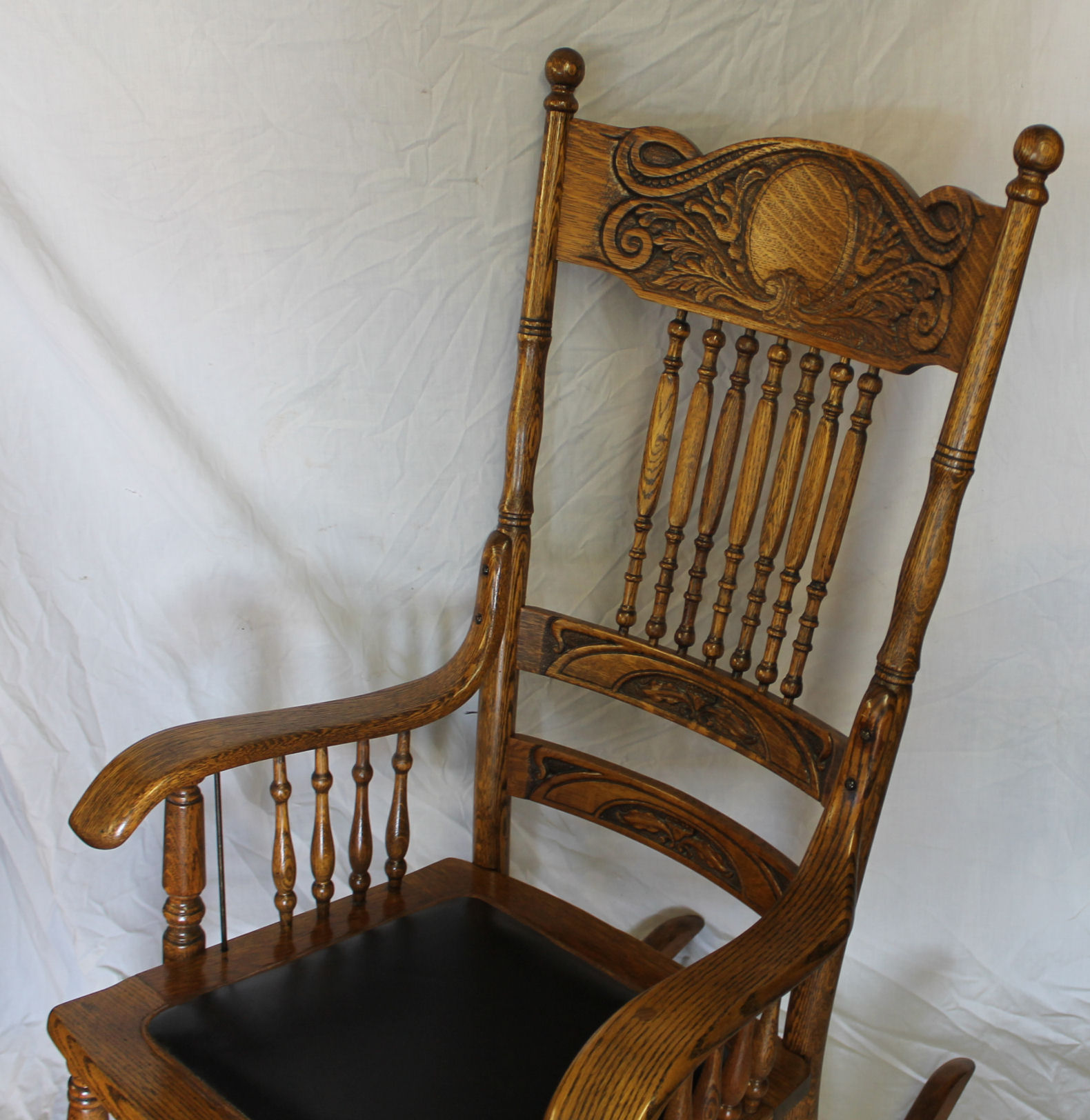 Bargain Johns Antiques Antique Oak Carved Back Rocking Chair