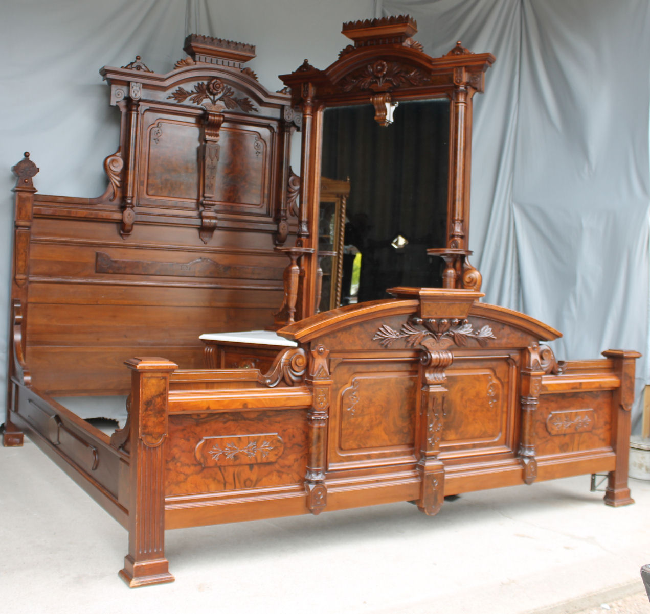 Antique Victorian Walnut Bedroom Set, Victorian King Size Bed