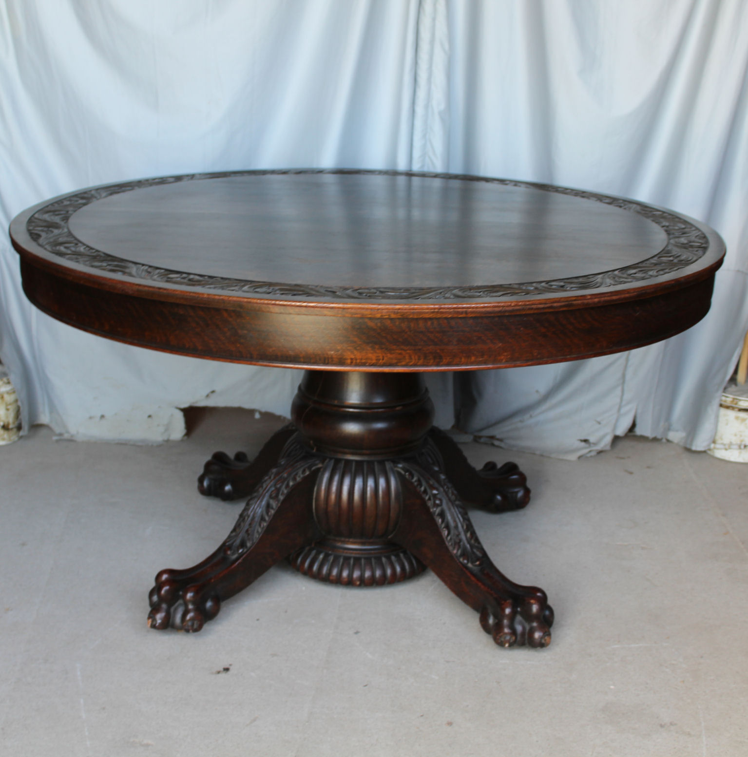 Bargain John S Antiques Antique Round 54 Oak Dining Table Carved Top And Claw Feet Plus Leaves Bargain John S Antiques