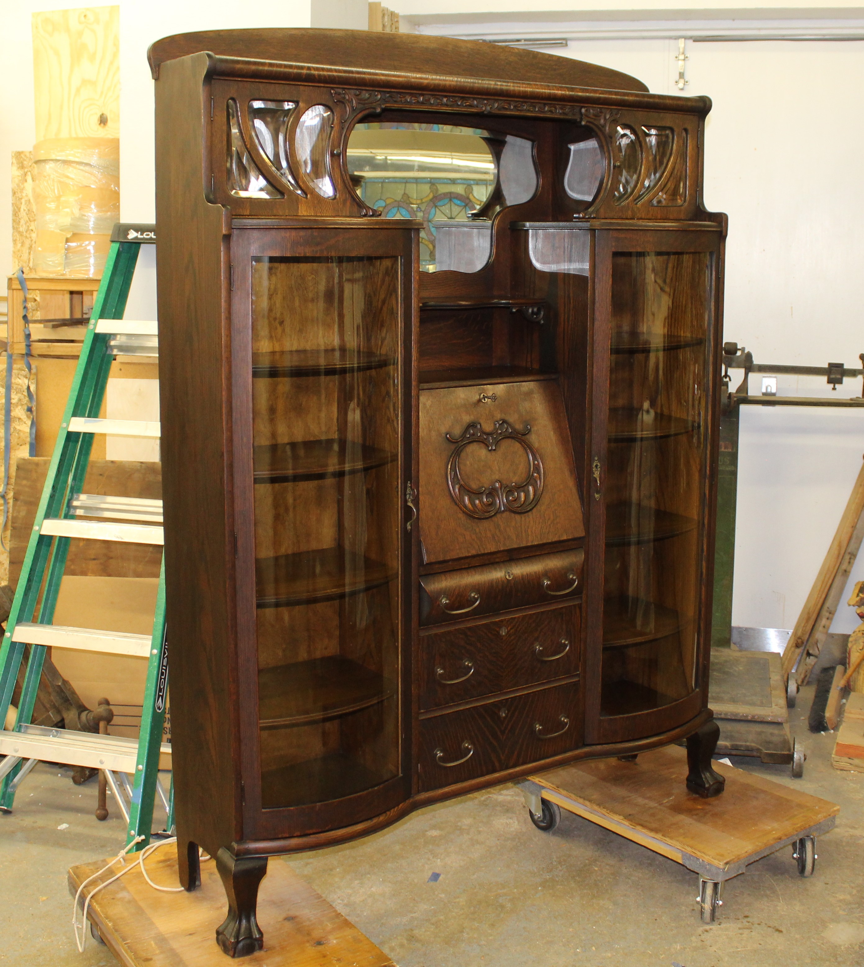Antique Oak Double Secretary Side, Side By Side Secretary Bookcase
