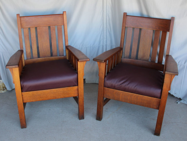 Antique Mission Oak Leather Bottom Dining Room Chairs