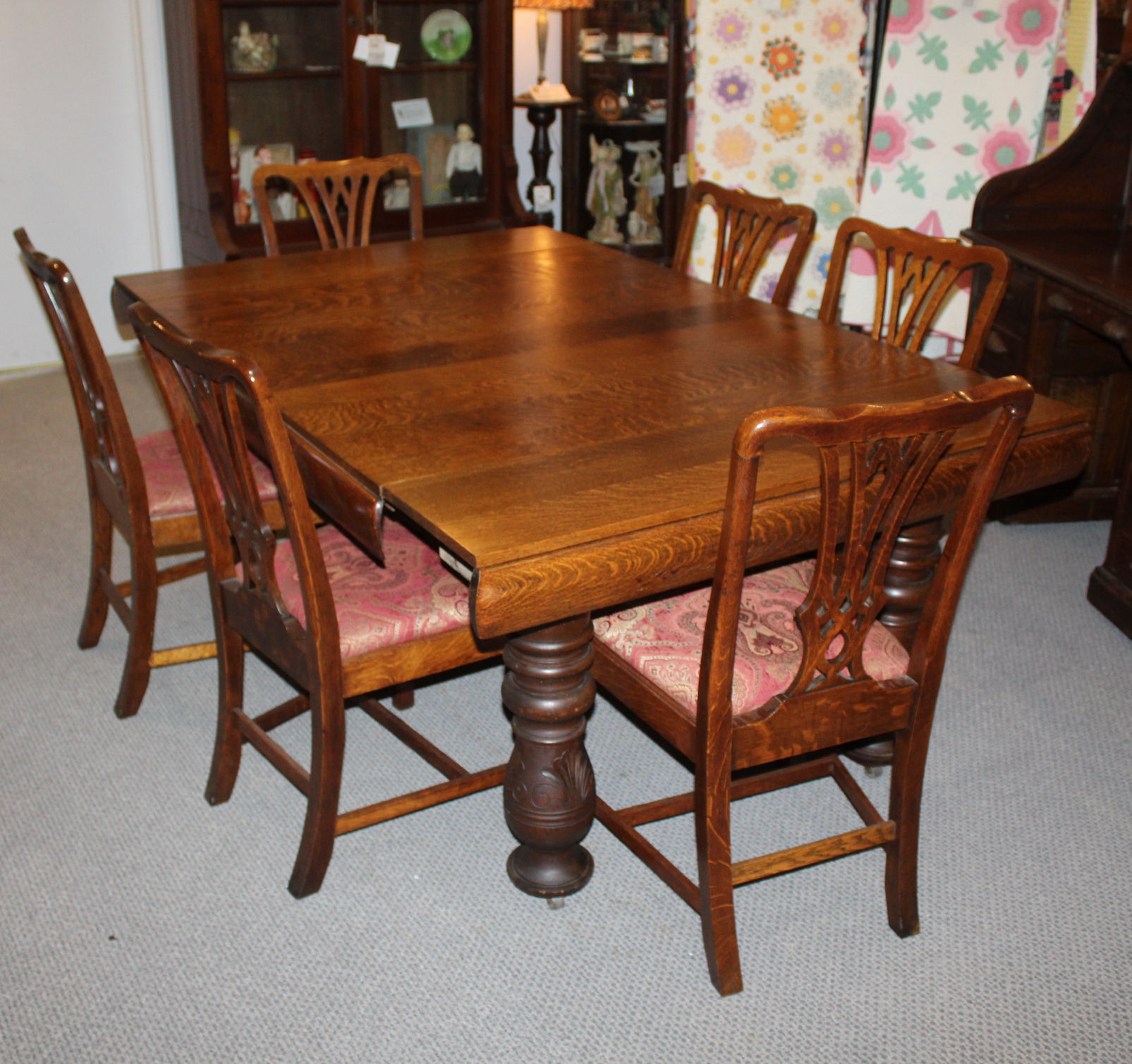 Antique Square Oak Five Legged Dining, Dining Room Table With Self Storing Leaves