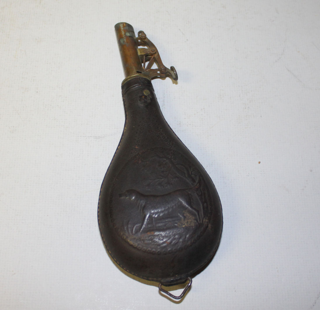Bargain John's Antiques  Antique Black Powder Flask - Brass