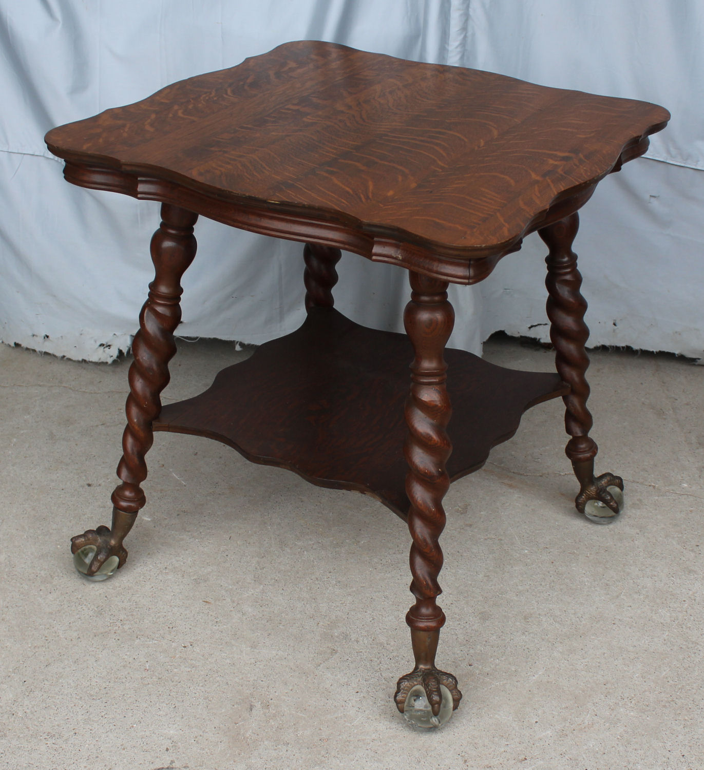 Bargain John's Antiques | Antique Oak Parlor Table with Large Glass