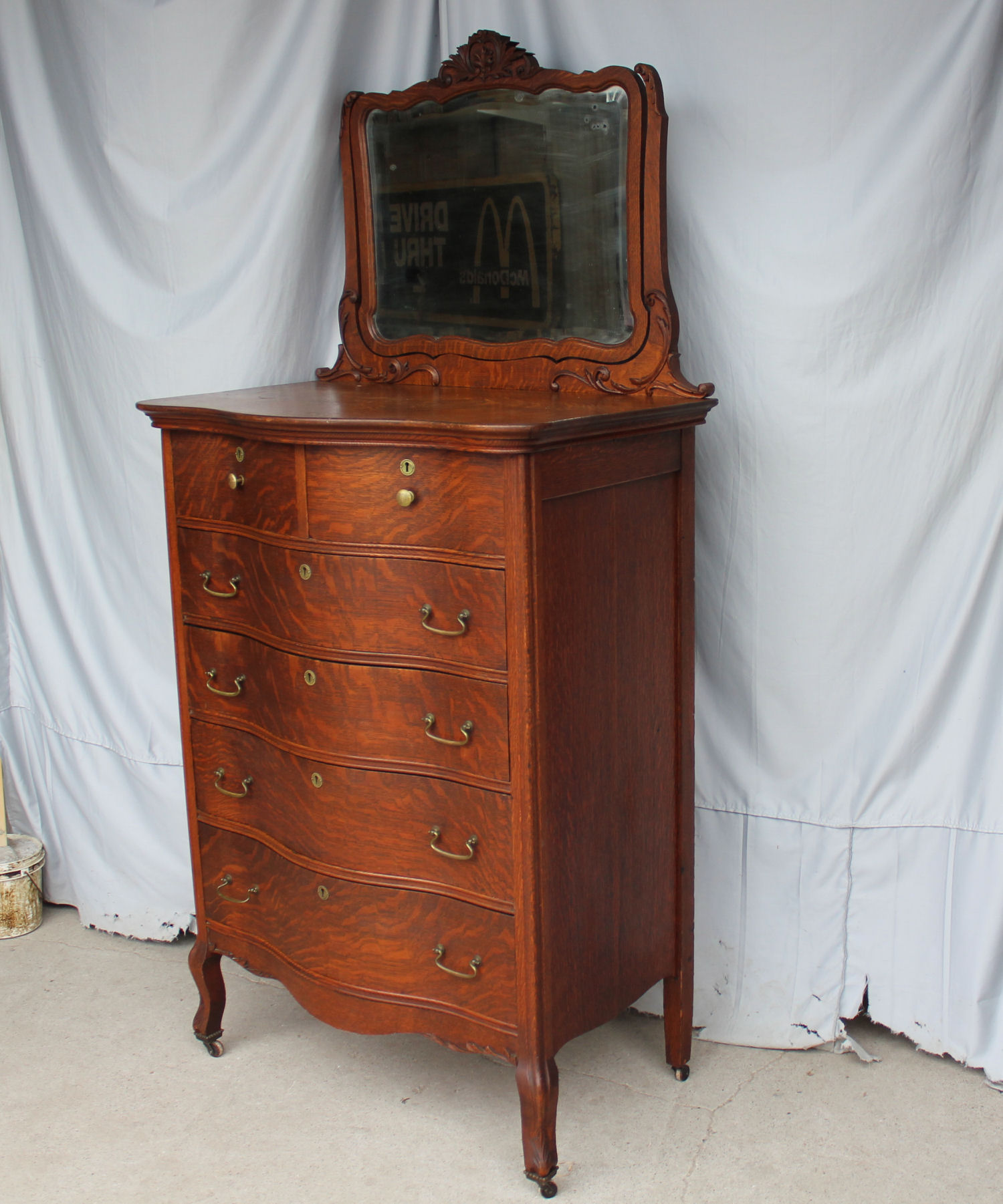 Bargain John S Antiques Antique Oak Hiboy High Boy Dresser Chest