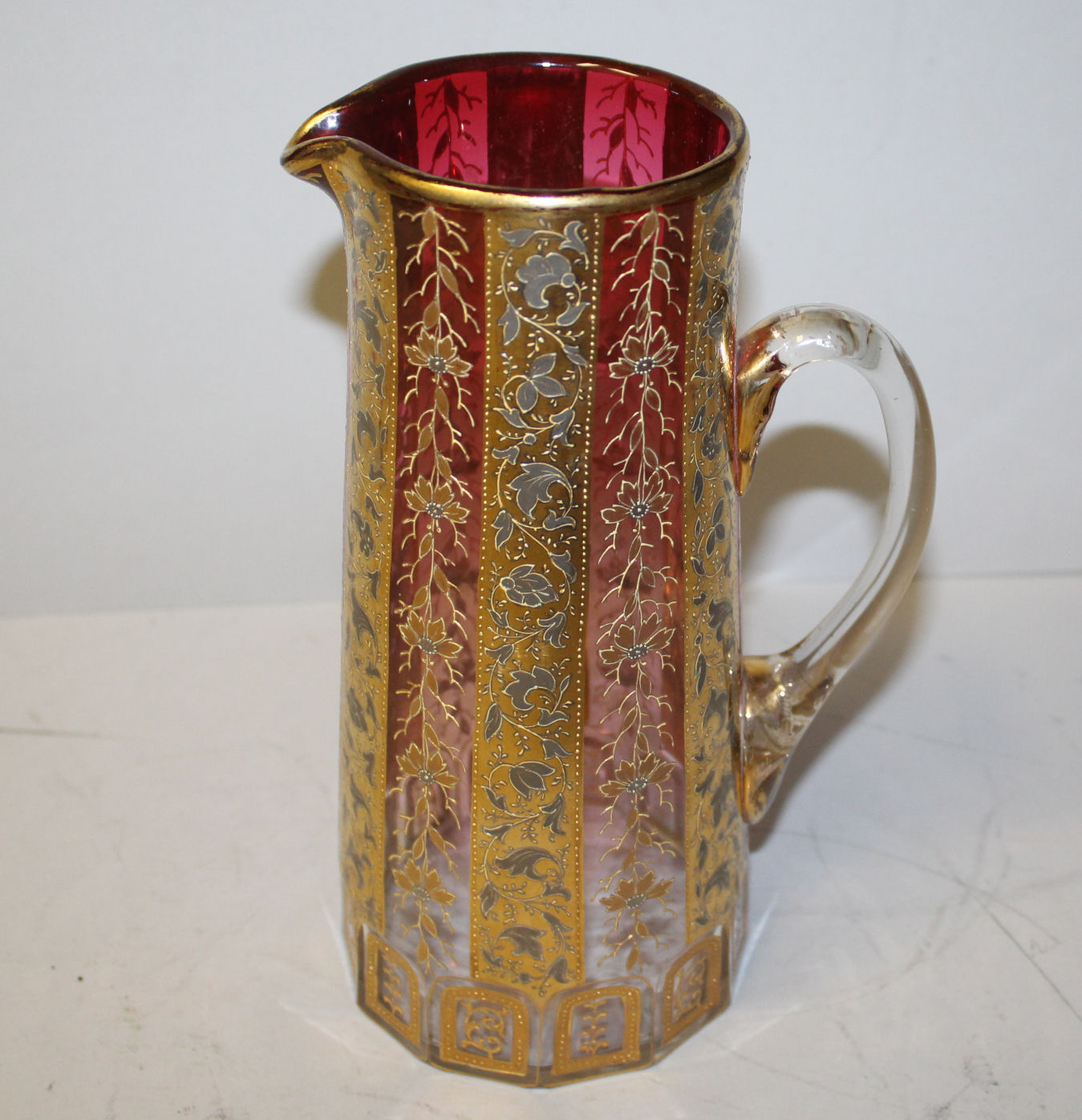 Bargain Johns Antiques Moser Cranberry Art Glass Pitcher Done In Cranberry Gold And Platinum 