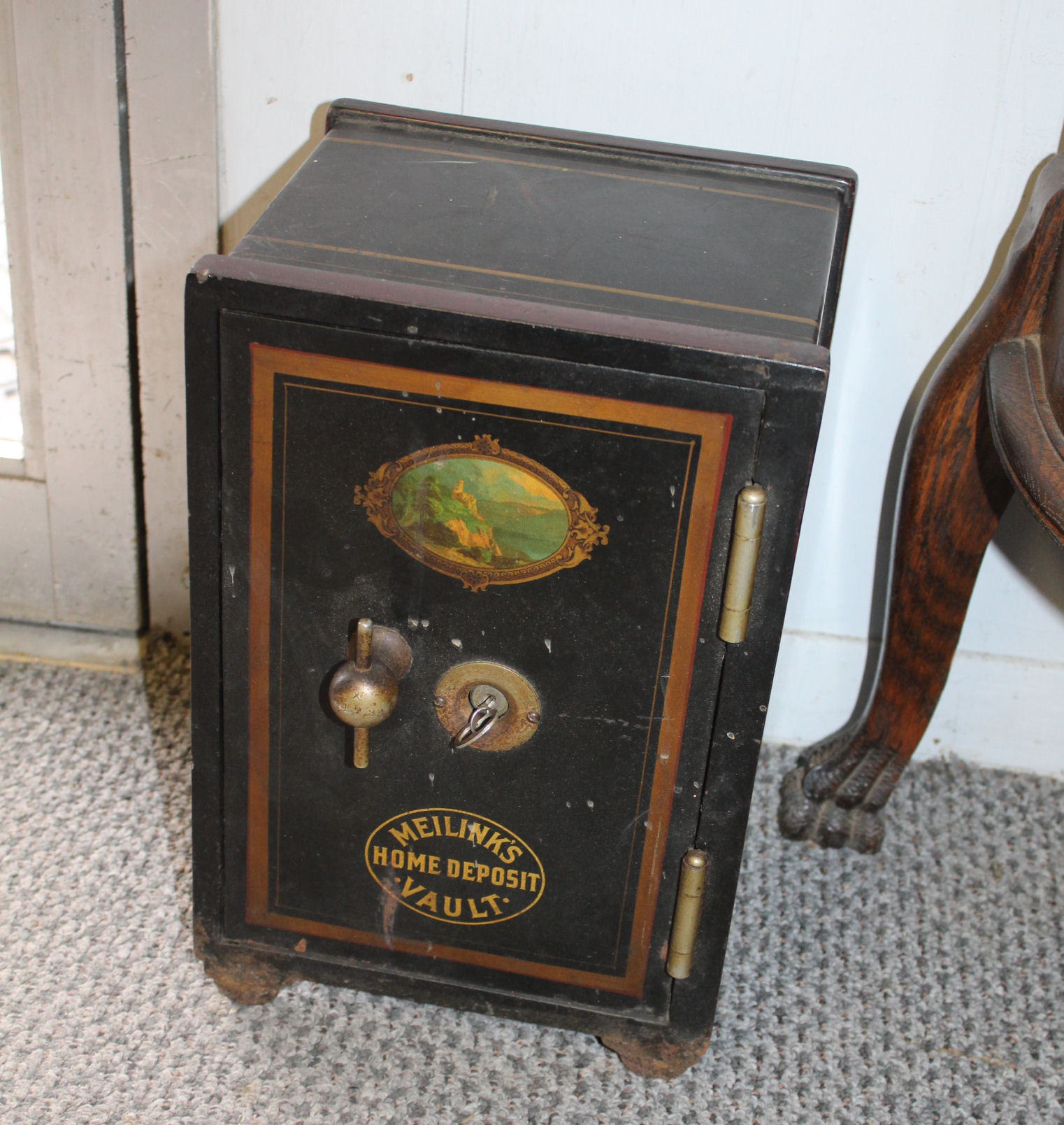Bargain John's Antiques | Antique Meilink's Small Iron Home Deposit Vault Safe - Key ...