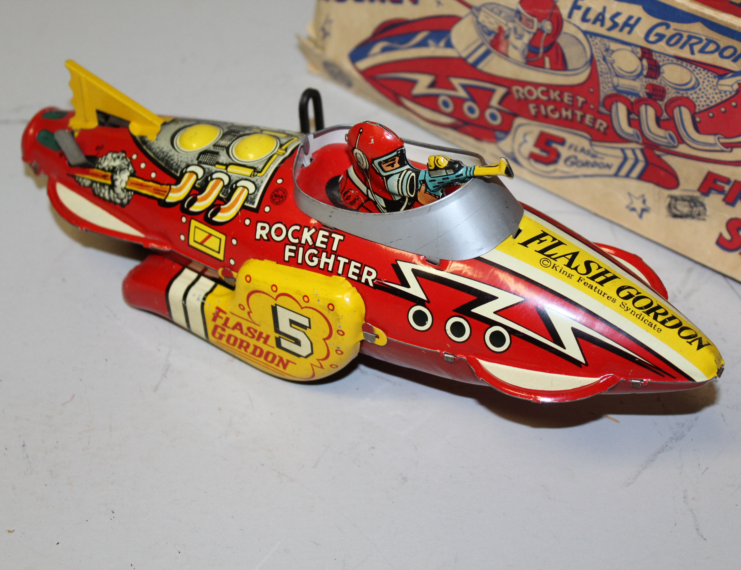 VINTAGE 1930's MARX TIN WINDUP FLASH GORDON ROCKET FIGHTER KING FEATURES Gd  Cond