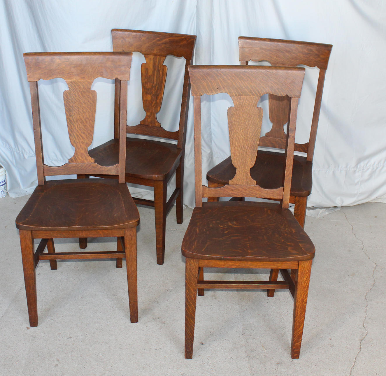 Antique Set of Four Solid Quarter Sawn Oak Chairs original finish