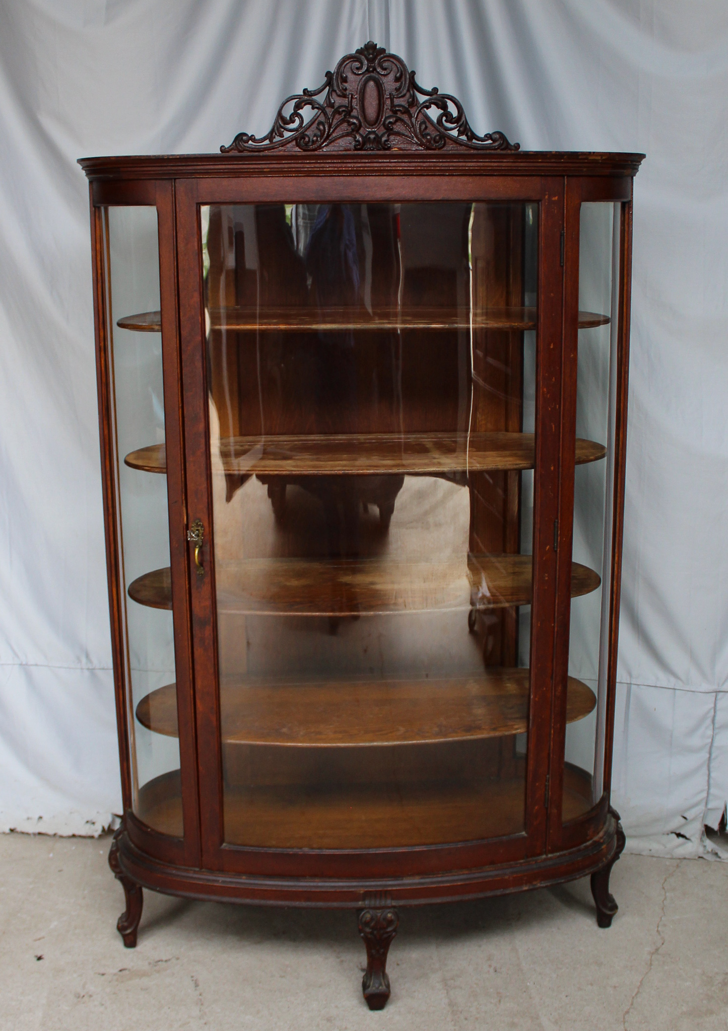 Bargain John's Antiques Antique Oak curio China very unusual style with five curved