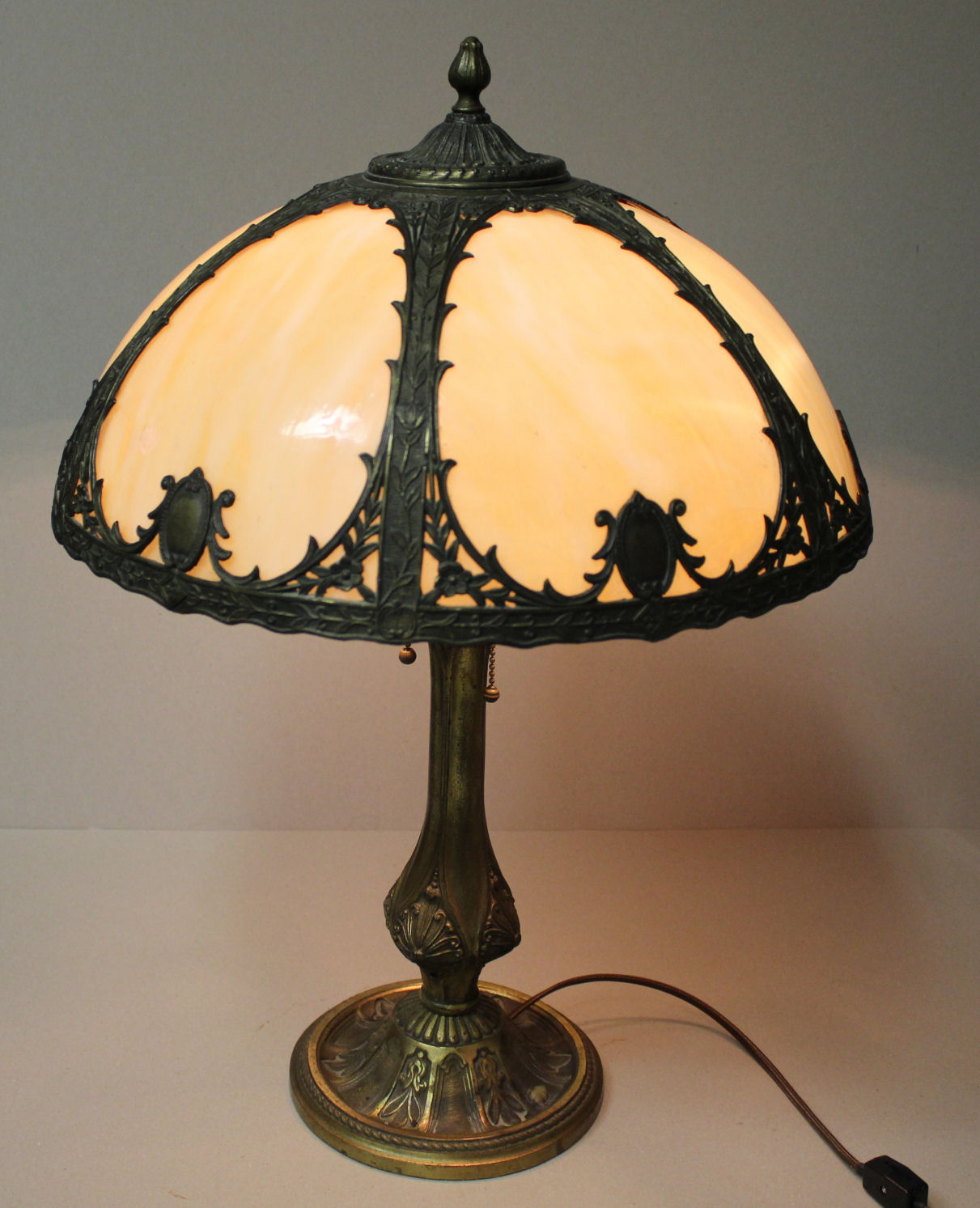Antique Slag Glass Panel Lamp, Antique Slag Glass Table Lamps
