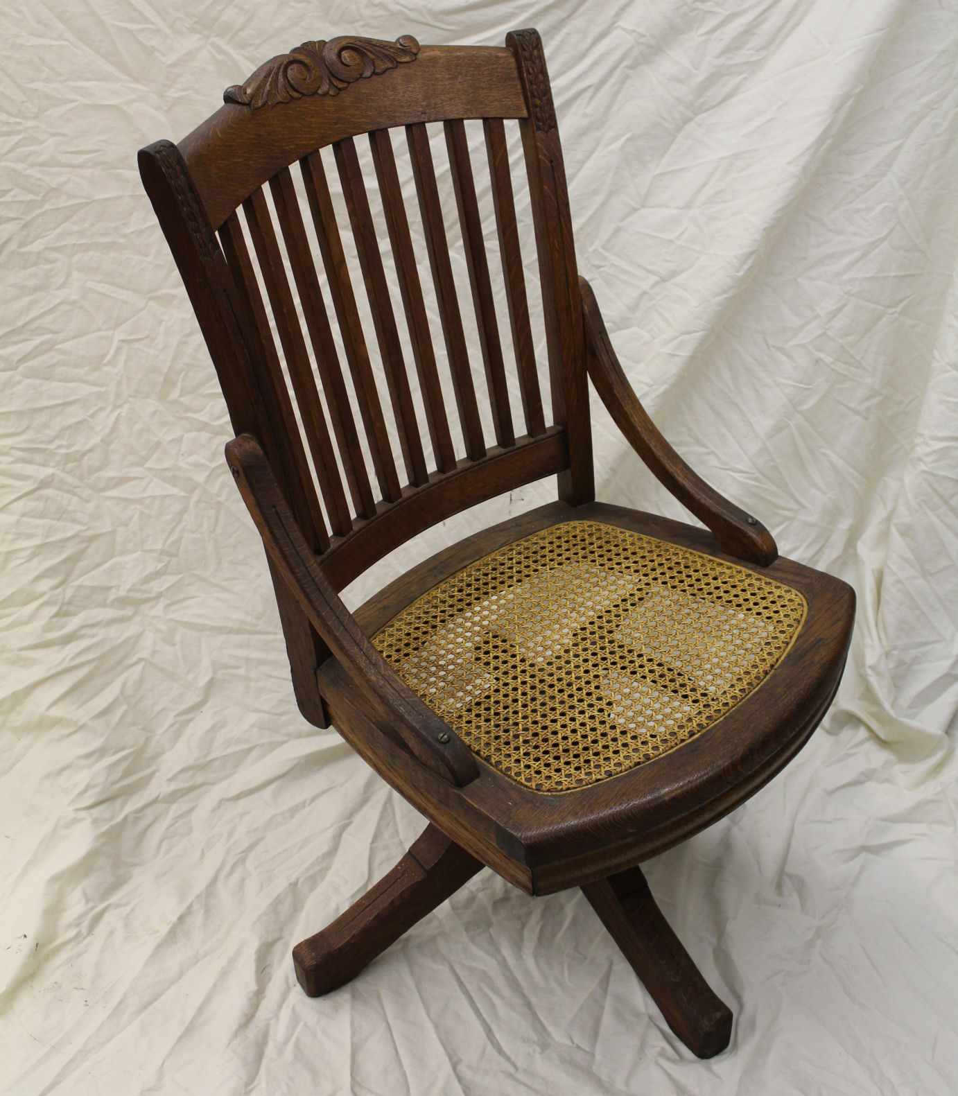 Bargain John's Antiques | Antique Oak Office Chair with Cane Seat