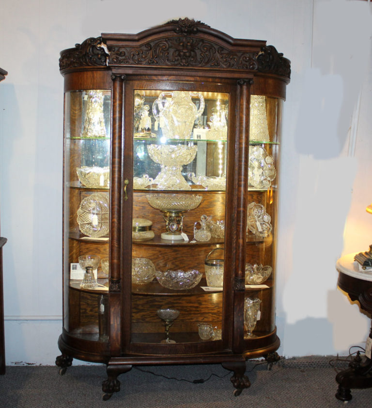 Bargain Johns Antiques Antique Fancy Curved Glass Oak China Cabinet