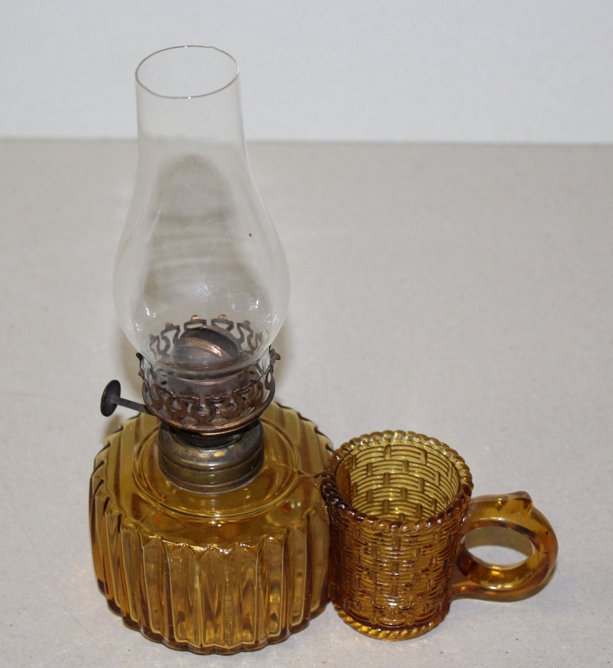 Antique with Amber Glass Small Oil Lamp Vermont Lanterns Brass Mini XL 7