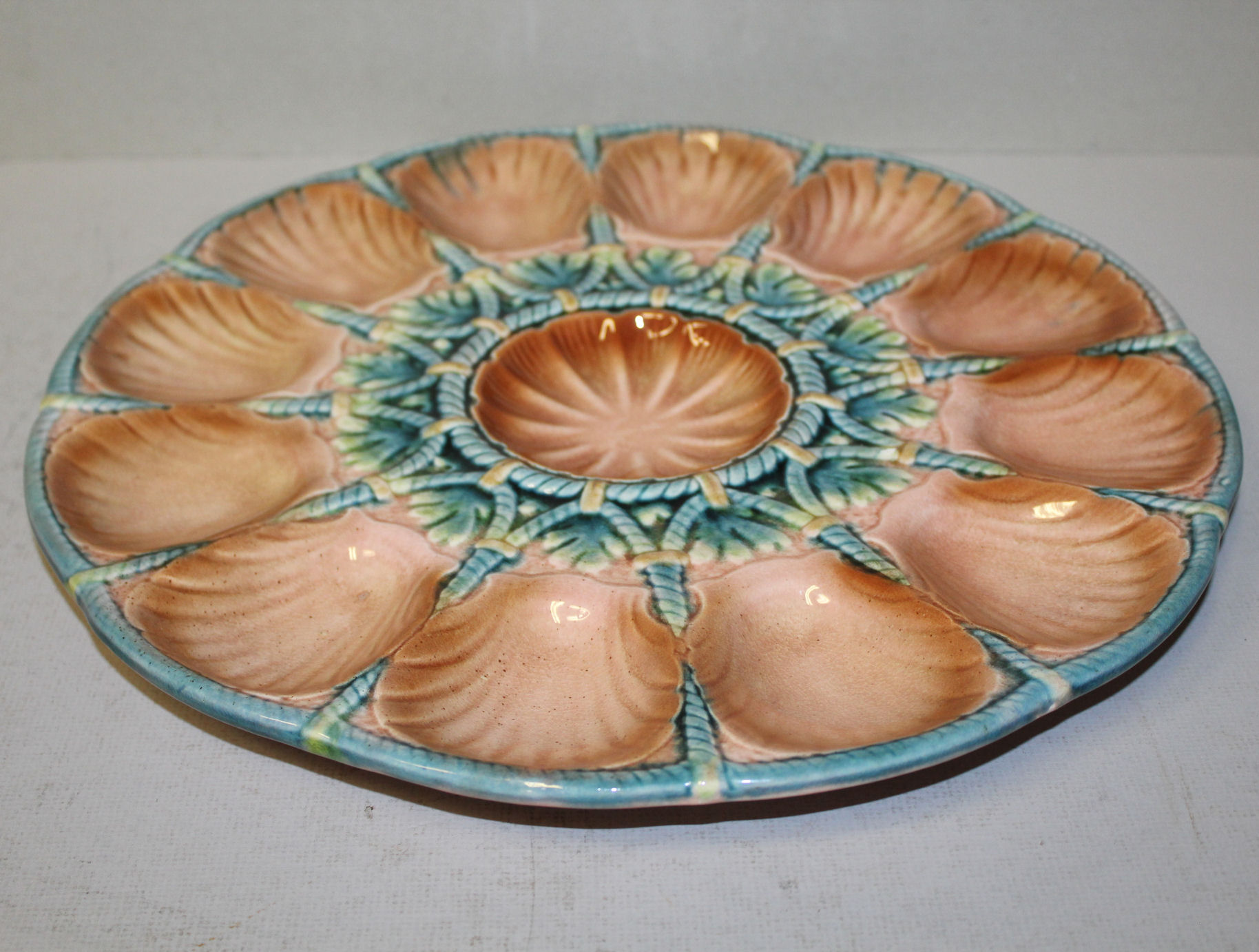 ⭐ Antique RARE French Majolica Oyster Plate SARREGUEMINES Digoin France 1940 