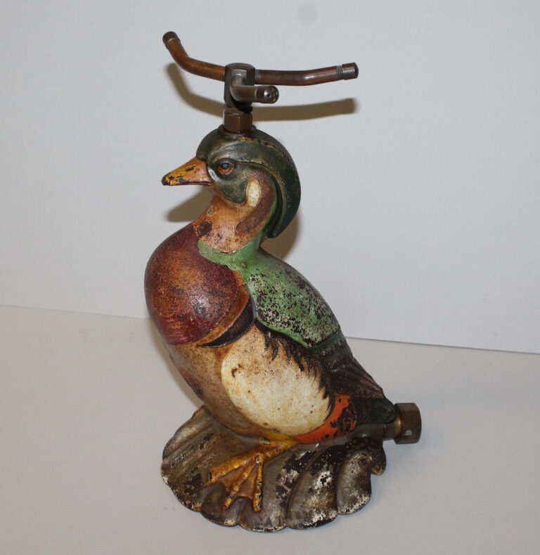 Bargain John's Antiques Antique Cast Iron Wood Duck Lawn water Sprinkler original paint